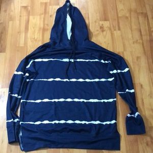 Blue and white striped hoodie, size: small but fits like a medium and stretchy